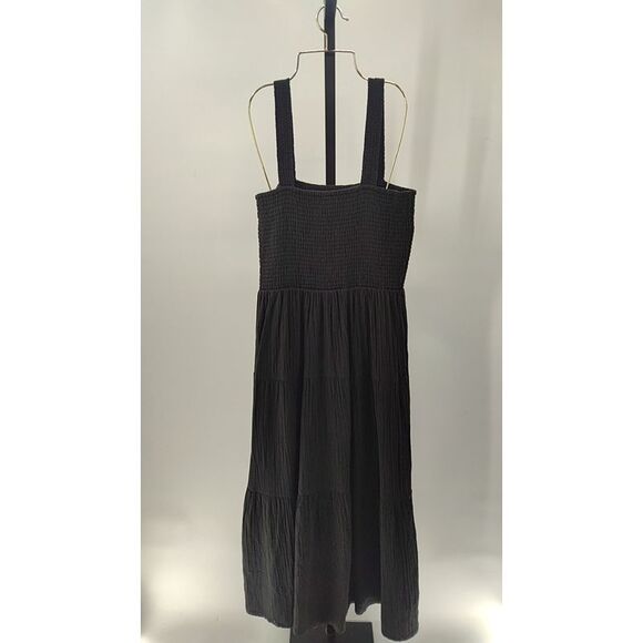 Quince Womens 100% Organic Cotton Gauze Smocked Sleeveless Maxi Dress Black M - Picture 3 of 3